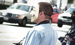 Marc Headley in 2008 after joining the ranks of masked Anonymous members