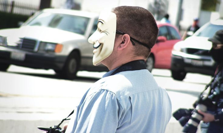 Marc Headley in 2008 after joining the ranks of masked Anonymous members